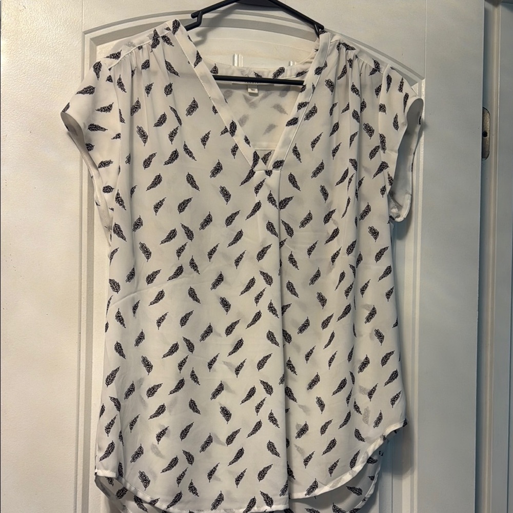 White Feather Print Women's Top